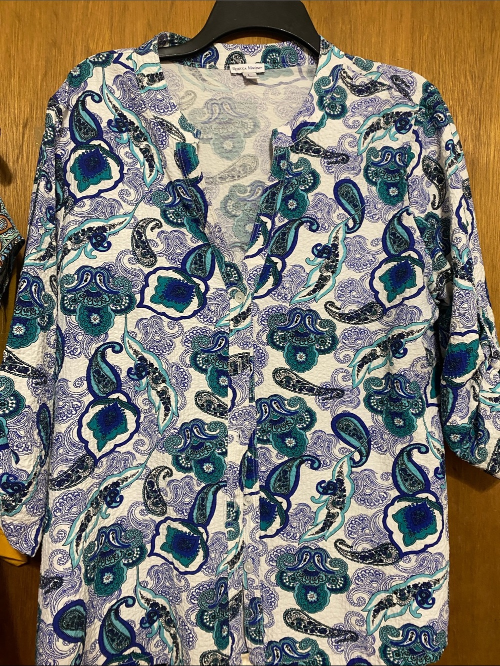 Rebecca Malone Blue & Teal Paisley Button-Front Blouse